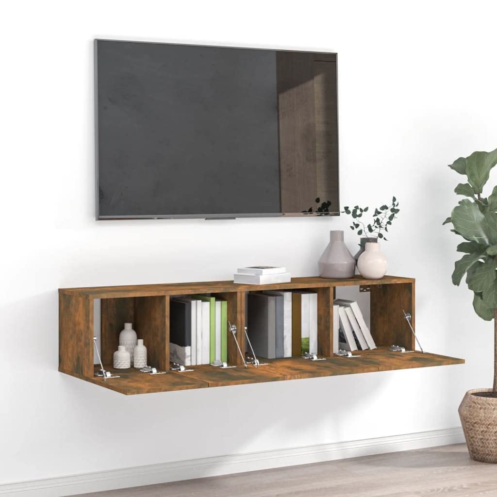 Set di 2 mobili TV sospesi in legno di quercia affumicata, mobile sospeso per TV, moderno, per soggiorno, 60 x 30 x 30 cm e 80 x 30 x 30 cm