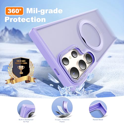 Image of Compatible with Samsung Galaxy S24 Ultra Case with 360Rotatable Magnetic Ring Stand Compatible with Mag-Safe Military Protection Matte Translucent Phone Cases for S24 Ultra 6.8 inch,Purple