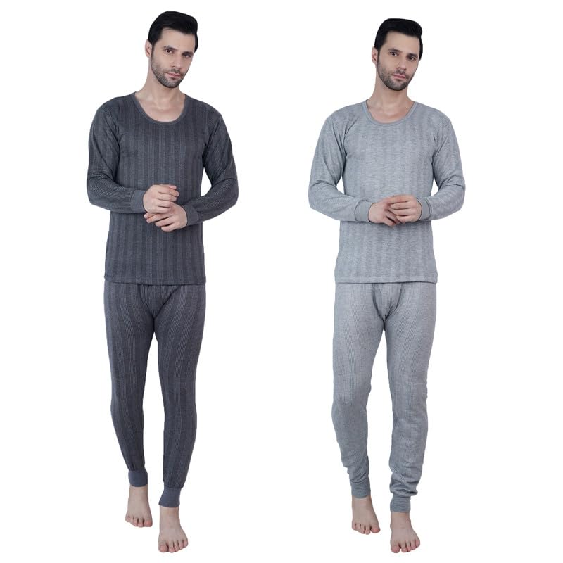 wako Men’s Winter Thermal Wear Set Combo – Full Sleeve Round Neck Top & Full Length Bottom | Soft Cotton Blend Innerwear for Men | Warm Body Warmer for Cold Weather | Dark Grey & Light Grey-picture-12