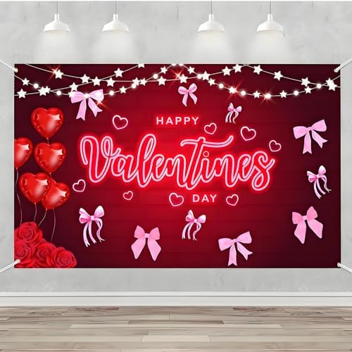 Happy Valentlnes Day Banner,14 February party Backdrop Red Rose F...