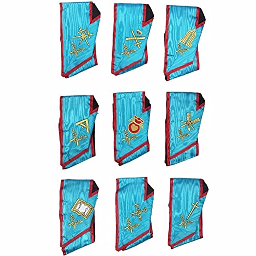 Bricks Masons Officers Memphis Misraim French Regulation Officer Collar Set - Turquoise Machine Embroidery