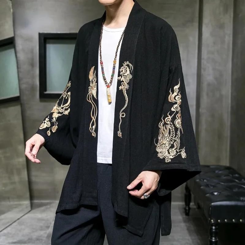 Chinese Style Hanfu Men's Embroidered Cardigan Japanese Kimono Mens Shirt Vintage Tang Suit Jacket Male4
