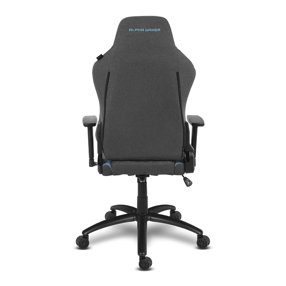 Alpha Gamer Gaia - Silla Gaming en Tela, Ergonómica, Reposabrazos Ajustables, Cojín Cervical removible con imán, Cojín Lumbar con Espuma viscoelástica, Base de Metal, 150KG - Gris Oscuro y Azul