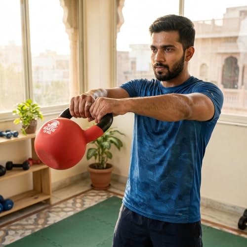 Image of Kakss neoprene Half Coating Red 10 kg Kettle Bell for Gym & Workout (Proudly Made in India)