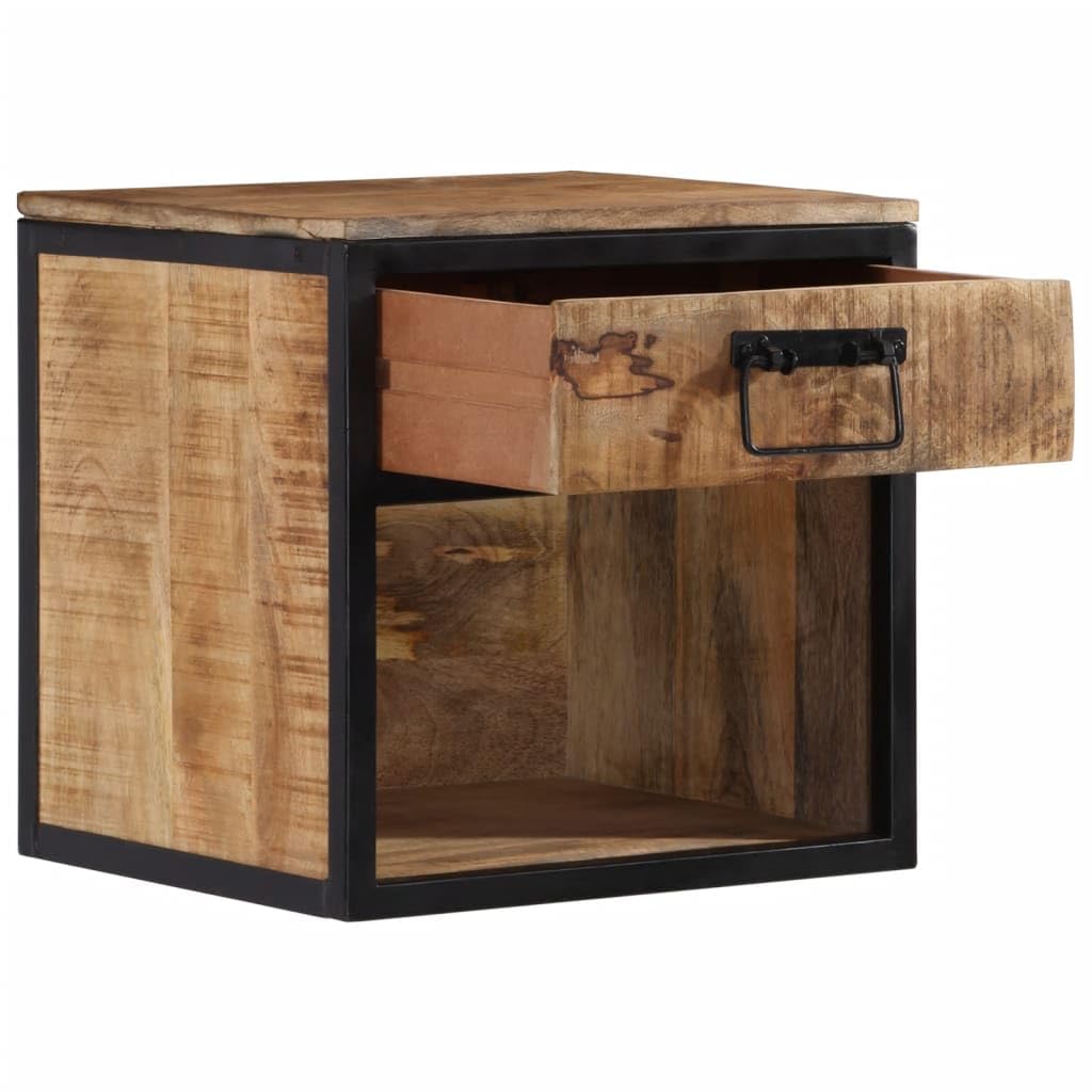Table de chevet en bois de mangue 40cm avec tiroir de rangement style industriel