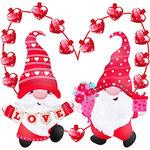 Image of 29PCS Valentines Day Car Refrigerator Decorations - Reflective Valentine Gnome Heart Magnets Decor Party Ornaments Accessories