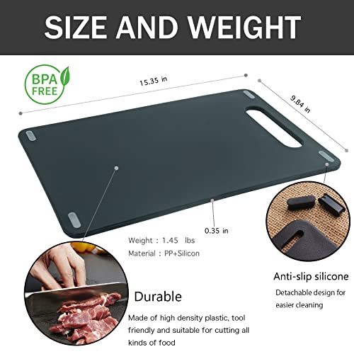 Palaxe Plastic Cutting Boards For Kitchen Non-Slip With Silicon Feet, Dishwasher Safe Thick Chopping Boards, Grip Handle, Rubber, Easy To Clean For Kitchen, Family, Outdoors(Black B) #TOP3