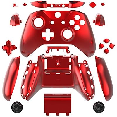 WPS Chrome Color Case Housing Full Shell Set Faceplates + ABXY Buttons + RB LB Bumpers + Right/Left Rails for Xbox One S Slim (3.5 mm Headphone Jack) Controllers
