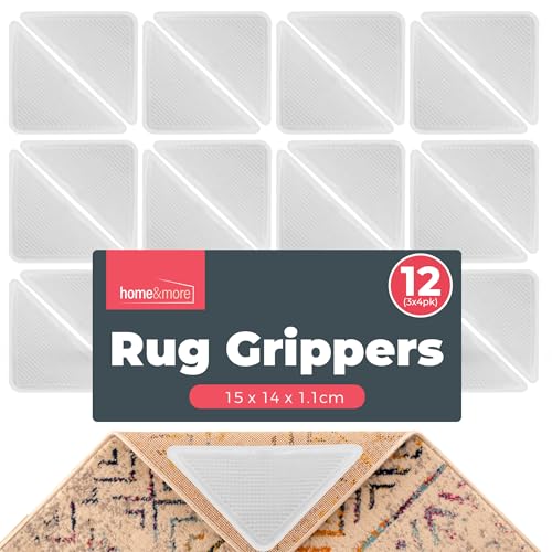 SOL 12pk Rug Grippers – Anti-Slip Rug Grippers for Wooden & Laminate Floors – Strong Carpet Grippers for Mats & Rugs – Reusable Rug Stickers for Hard Floors, Tile & Vinyl – Non-Slip Rug Pads
