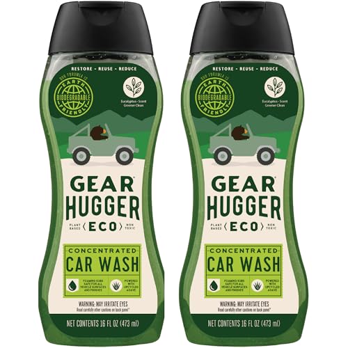 Gear Hugger Car Wash Soap (16 oz, Pack of 2) – Eco-Friendly Car Cleaner, Biodegradable Car Wash with Natural Saponins & Eucalyptus – Safe Car Soap for All Vehicle Surfaces