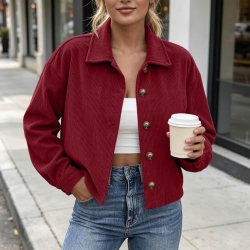 Gumipy Womens Corduroy Jacket Button Up Cropped Long Sleeve Fall Jackets - image 7