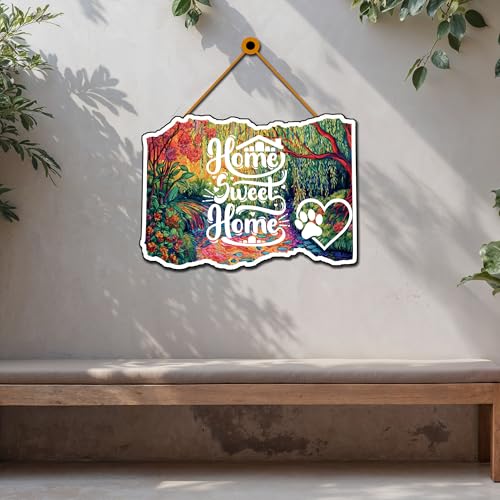 Image of GENXTRA Home Sweet Home Dog Paw Wall Decor - Colorful Forest Art Wooden Plaque for Living Room, Entryway & Pet Lovers