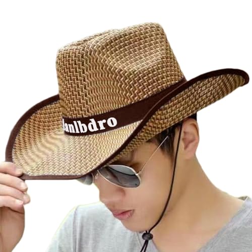 Fishing Straw Hats for Men,Cowboy Wide Brim Fishing Straw Hat | Summer UV Protection Outdoor Caps, Western Cowboy Hat for Camping, Hiking, Gardening Brown