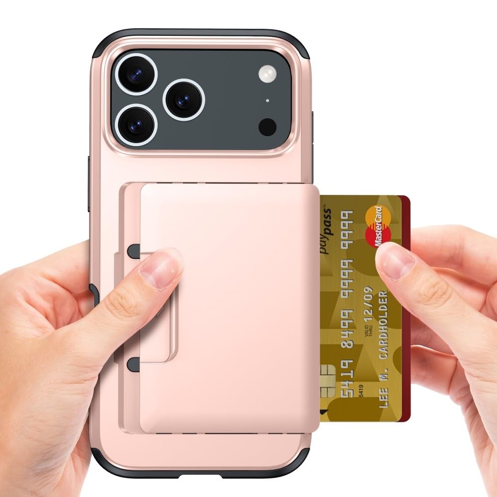 Generic Funda compatible con iPhone 17 Pro Max (color: negro), tarjetero deslizante, funda rígida de silicona