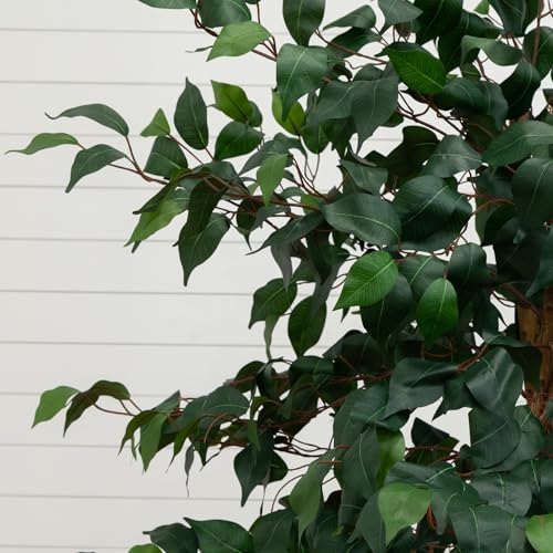 Image of Nearly Natural 6ft. Triple Trunk Ficus Artificial Tree with Natural Trunks in Handmade Natural Jute and Cotton Basket Planter