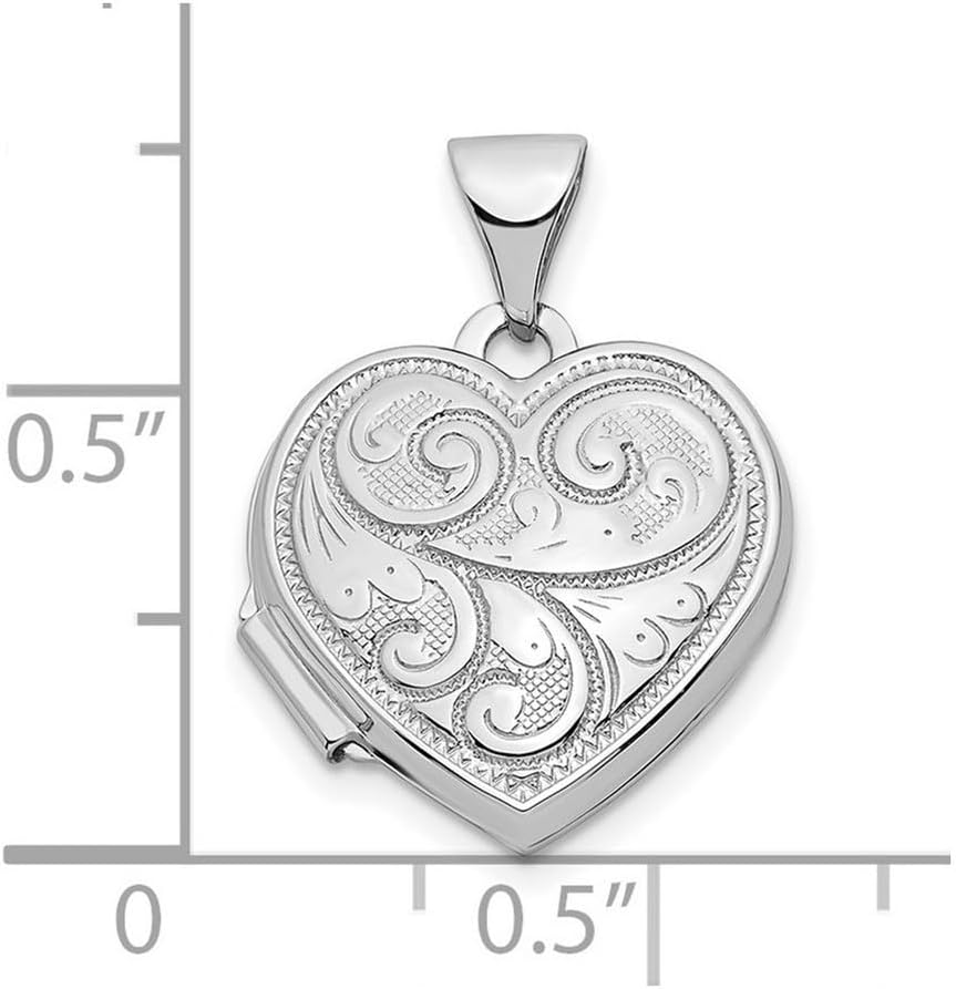 JewelryWeb 14k White Gold Swirl Design 15mm Love Heart Locket Locket Necklace for Women - Image 2