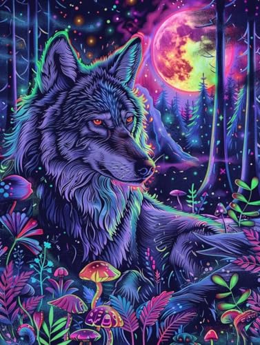 Kit Peinture Diamant Loup 5D : activité manuelle anti-stress adulte