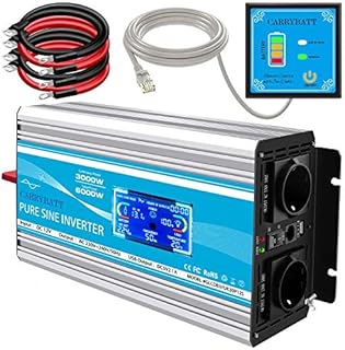 CARRYBATT Inverter 3000w Onda Sinusoidale Pura/Trasformatore da 12v a 220v,Power Inverter da Auto per Camper/Barca con Porte USB 2.1A & 2 Prese AC (Display LCD,Telecomando,Fusibili,Cavi)