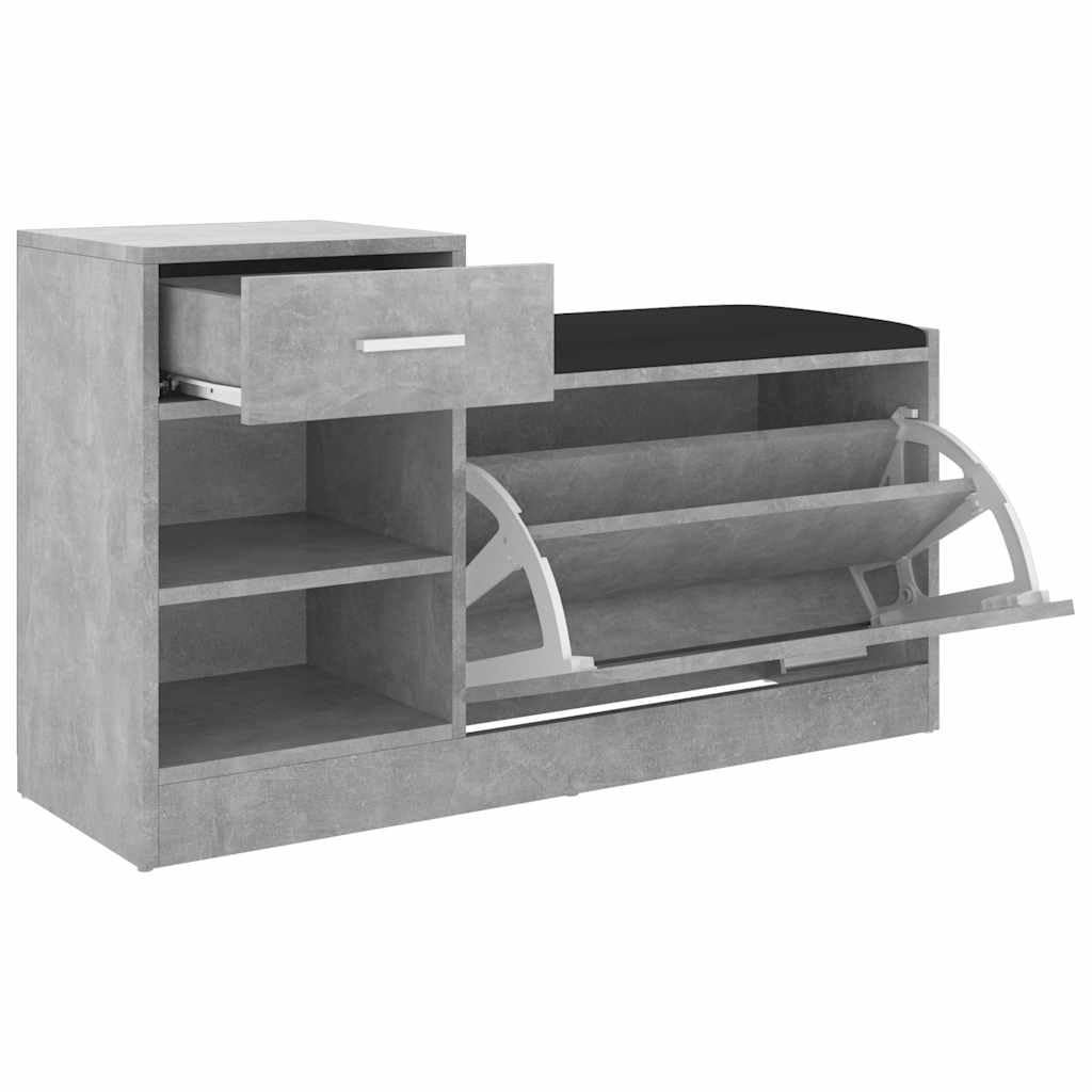 Szafka na buty, betonowa, szara, z materiału drewnopochodnego ze sztucznej skóry, powierzchnia siedziska 94,5 x 31 x 57 cm, nowoczesna szafka na buty do przedpokoju i wejścia, regał na buty
