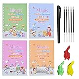 Magic Practice Copybook for Kids, 4 Pack Comfy Kid Handwriting Book Set for Preschoolers, Lifepigment Copybook, Reusable Calligraphy Tracing Workbook with Pen & Aid Pen Grip