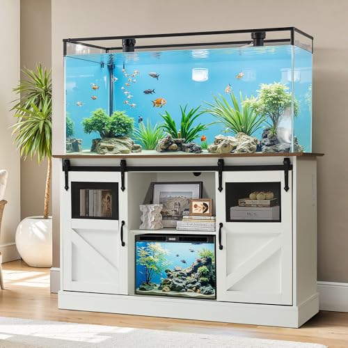 Image of 55-75 Gallon Fish Tank Stand with Power Outlet & Sliding Barn Doors
