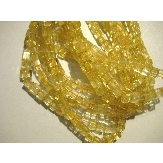 LKBEADS Kwarc cytrynowy - sznurek kwarc cytrynowy gładki kształt pudełka - około 6 mm - 20 cm