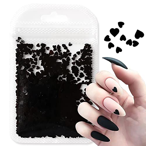 Heart Nail Art Decals Black Heart Nail Sequins Holographic Sweet Love Heart Nail Glitter Flakes Shining Sequin For Nail Art Paillette Manicure 3D Diy Nail Art Decorations 1Bags (Black) #TOP5