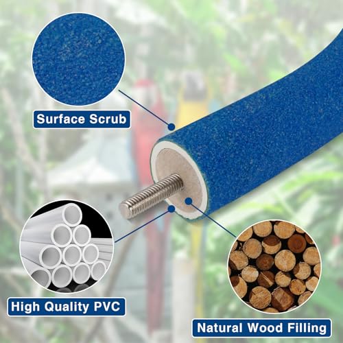 Image of Rypet U Shape Parrot Perch Stand Toy for Paw Grinding Clean Stick Exercise, Rough-Surfaced Quartz Bird Perch Standing Cage Accessories for for Small Parakeets Cockatiels Conures Macaws Finches(Blue)