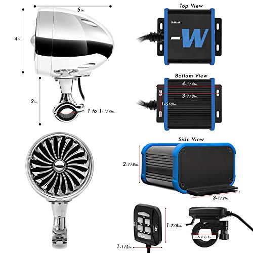 Gohawk Tj4-W Waterproof Amplifier 4" Full Range Bluetooth Motorcycle Stereo Speakers 1 To 1.25 In. Handlebar Mount Audio Amp System Harley Touring Cruiser Atv 4-Wheeler, Usb, Aux, Fm Radio #TOP5