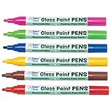 Baker Ross AT488 Glass Paint Pens - Pack of 6, Broad Tipped, Oil Based Acrylic Markers for Kids Arts and Crafts Glass and Acrylic Painting Activities