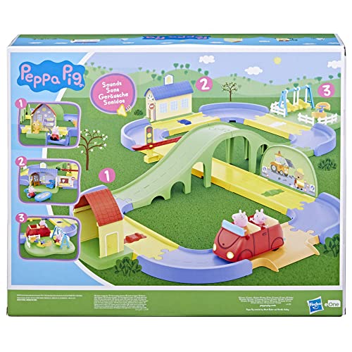 Peppa Pig Le circuit en ville de Peppa avec route modulable, inclut véhicule et Une figurine, +35 sons, à partir de 3 ans, Multicolore, Taille unique