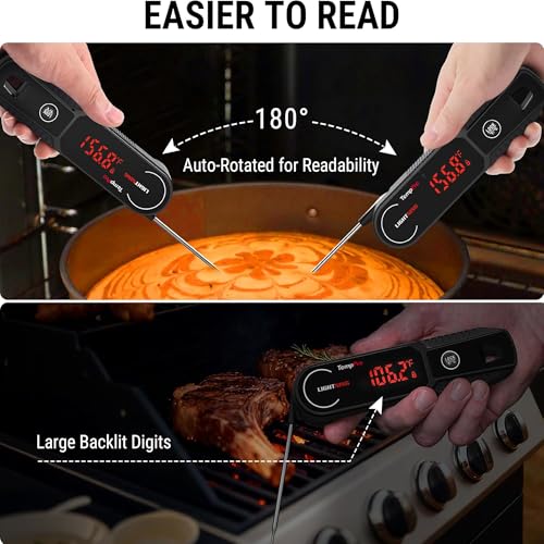 Image of TempPro Lightning 1 Sec Instant Read Meat Thermometer, Kitchen Food Thermometer with 180 Rotating Display, IP67 Waterproof Cooking Thermometers for Deep Fry Smoker Grill BBQ(Previously ThermoPro)