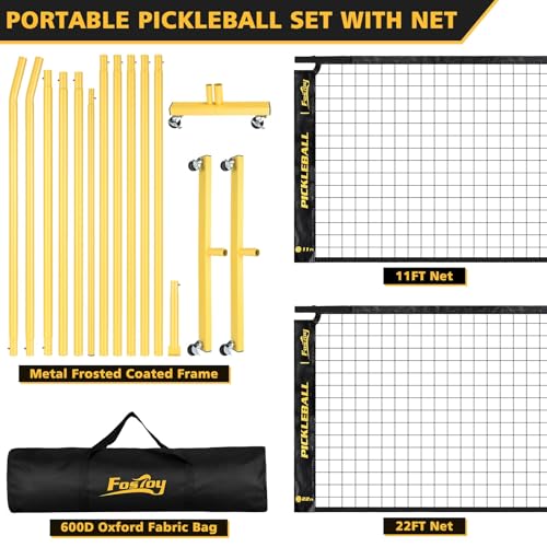 Fostoy Portable Pickleball Net Set with Wheels, 22 FT & Half Court 11 FT - image 9