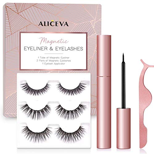 Magnetic Eyeliner and Lashes by Aliceva, Magnetic Eyelashes Kit, 3 Pairs Reusable Magnetic