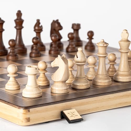 A&A 15" Magnetic Wooden Chess Set, Handmade 3" King Height Chess Pieces with 2 Extra Queen, Portable Travel Chess Set, Chess Game Sets - image 4