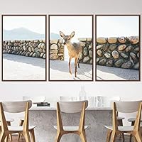 3 Piece Framed Canvas Wall Art Fawn in The Wild Animals Deer Expressive Impressionism Rustic - 16