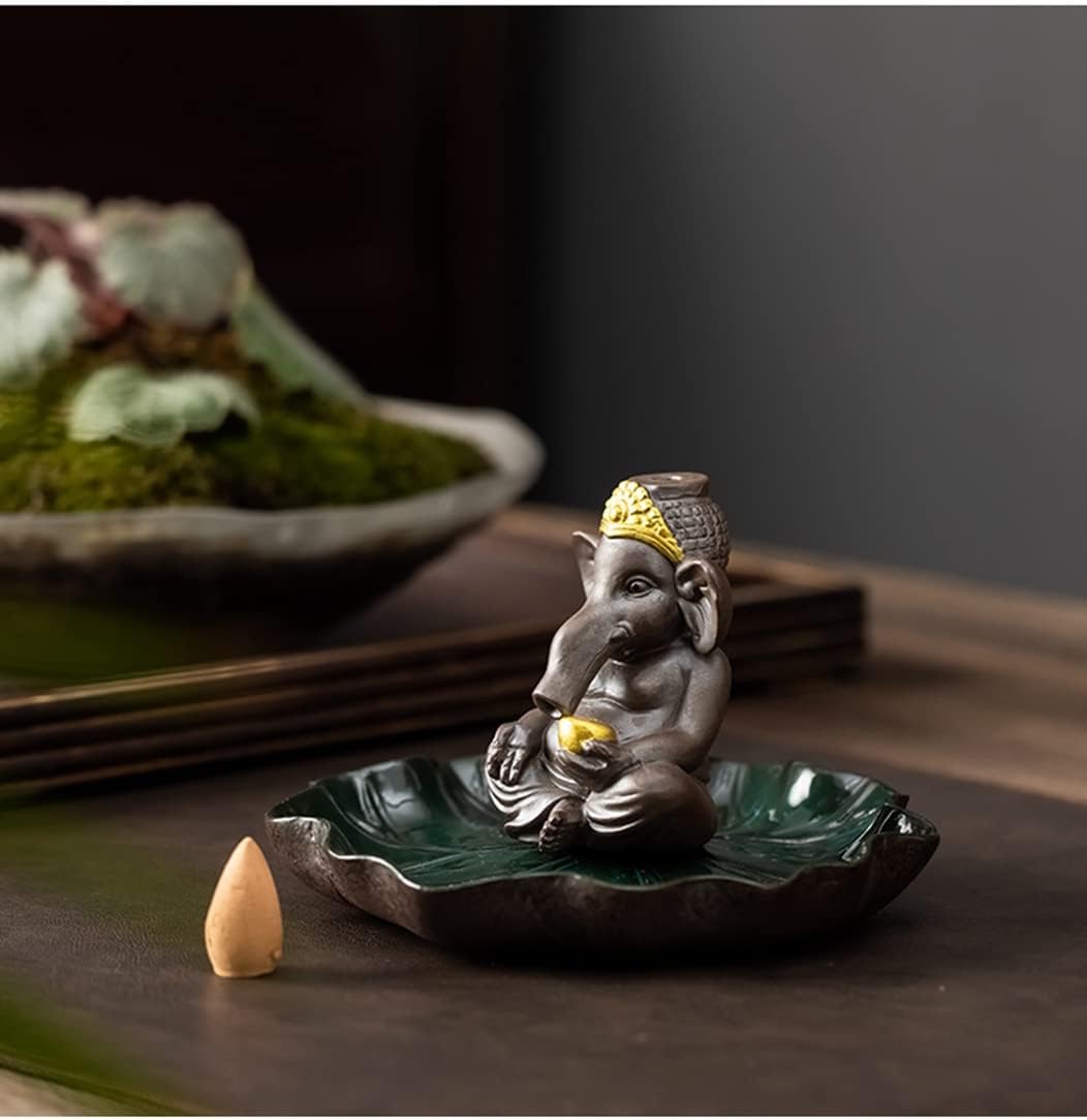 Ceramic Backflow Incense Burner Frog Elephant Rabbit Smoke Waterfall Incense Holder Stick Household Ornaments with Lotus Leaf Plate