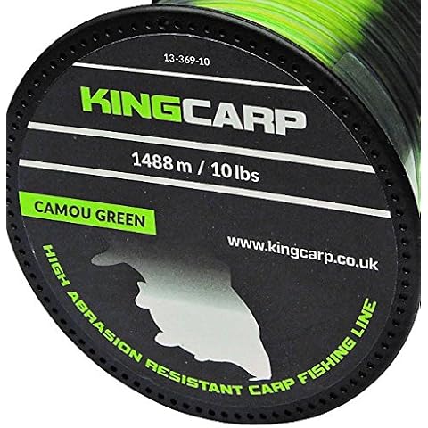 KINGCARP - 1/4 lb Spools of CAMOU GREEN Bulk Extra Strong Monofilament Carp & Specimen Coarse Fishing Line - comes in 10, 12, 15 & 20lbs breaking strains (952m of 15lbs to 0.35mm) [13-369-15] Cover