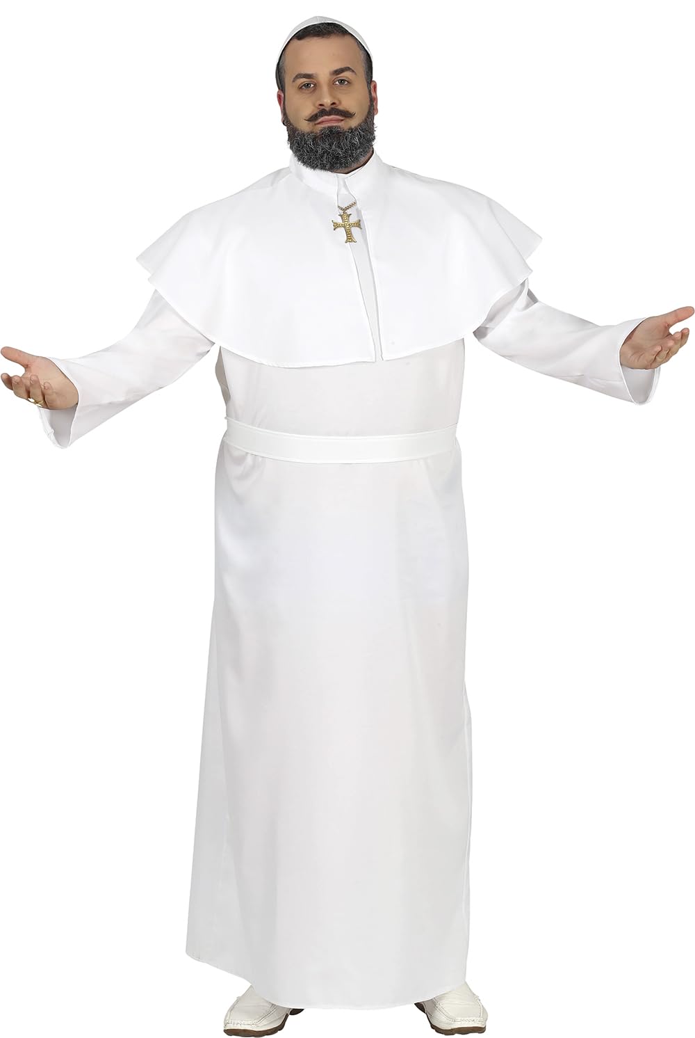 FIESTAS GUIRCA Paus kostuum voor volwassenen (54-56/XL) - cape, riem, solide en Soutana, religieuze kostuums voor heren, ideaal voor feestjes, evenementen en thema-evenementen, wit