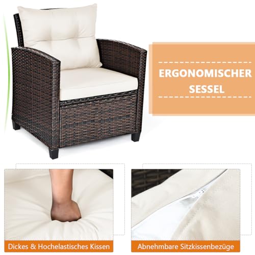 GIANTEX Rattan Gartenmöbel Set, Balkonmöbel Kleiner Balkon, Lounge Gartenmöbel Set, Balkon Möbel für 2 Personen, Gartenlounge Set 2 Sessel & Tisch, 3 tlg. Gartensitzgruppe inkl. Sitz- und Rückenkissen