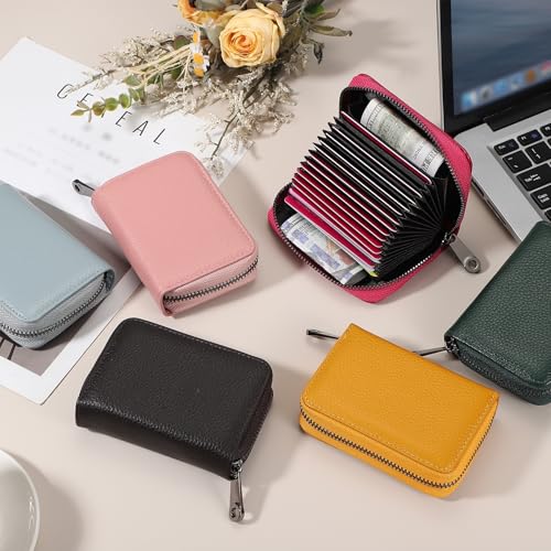 uxcell Leather Credit Card Holder, 14 Slots Small Accordion Zipper Wallet for Women and Men RFID Blocking Secure Organizer with Zipper, MultiFunctional Wallet for ID & Cards (Rose)4