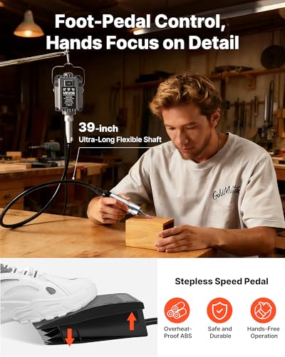 Image of VEVOR Flex Shaft Grinder, 125W 18000RPM Electric Flex Shaft Rotary Tool, Foot-Pedal Control Hanging Carver Grinder with 112PCS Accessory Kit for Sanding Buffing Polishing Cutting