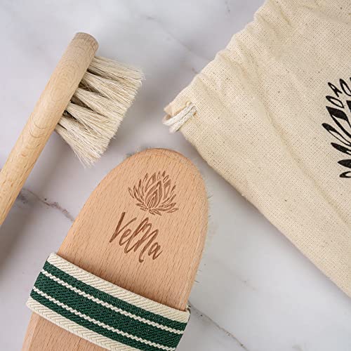 VELNA Körperbürste und Gesichtsbürste aus Rosshaar im Set. Natürliche Borsten feinem Pferdehaar, perfekt gegen Cellulite. Trockenbürste Pferdehaarbürste mit elastischem Haltegriff, Beige, 15x11x4,5