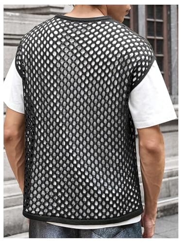 Floerns Men's Hollow Out Crew Neck Sweater Vest Cap Sleeve Casual Knitwear Tops2