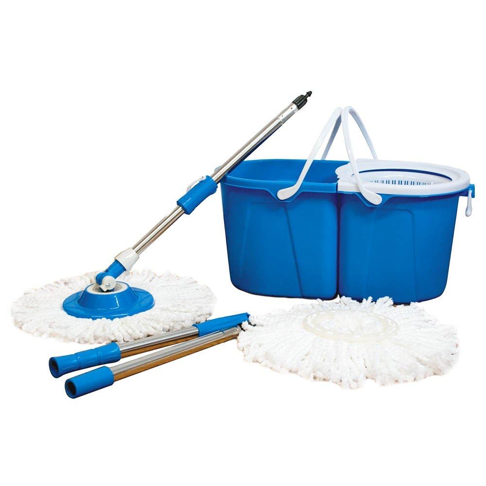 Balai serpillière Microfibre avec Seau essoreur Bleu Double bac Bleu