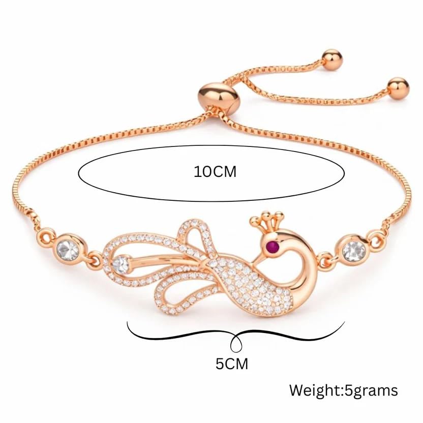 Image of Nilu's Collection Rose Gold & Silver Plated American Diamond Adjustable Peacock Bracelet, Stylish Fashion Jewellery Gift fo Women