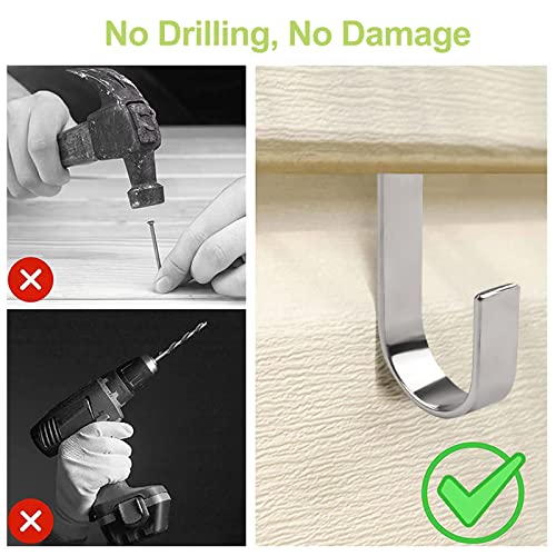 Image of Vinyl Siding Hangers, 10PCS Heavy Duty Stainless Steel Low Profile No Hole Hanger Vinyl Siding Hooks No Damage No Drill Hook for Hanging Outside Home or Holiday Decor