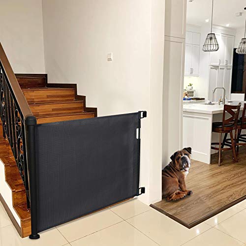 Yoofor Retractable Baby Gate, Extra Wide Safety Kids Or Pets Gate, 33” Tall, Extends To 55” Wide, Mesh Safety Dog Gate For Stairs, Indoor, Outdoor, Doorways, Hallways (Black, 33"X55") #TOP6