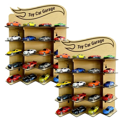 Image of Toy Car Garage Wall Rack for Kids | Parking Garage for Hot Wheels Cars | Holds 20 Cars | Wooden /MDF Toy Garage Wall Hanging | Kids Room Toy Parking (Carss Not Included) (Pack of 2)