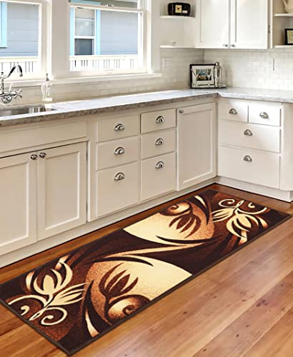 Image of THE HOME TALK Modern Polyester Area Rugs | Carpets for Living Room, Kitchen, Kid's Room, Bedroom | Microfiber Polyester Rugs | Shaggy Floor Carpet | Anti Skid Store (Brown Leave, 55x135 Cm)